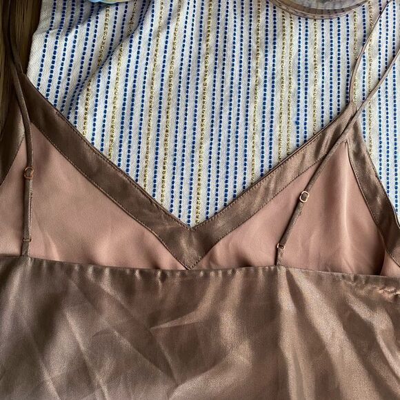 Wilfred Satin Slip Mini Dress Tan Copper  Size Small Adjustable Straps Side Slit - Picture 12 of 13